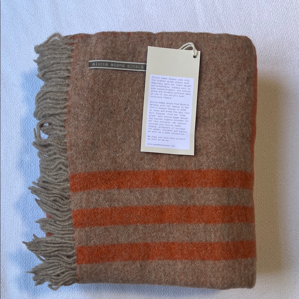 Alicia Adams Alpaca Tan and Orange Striped Throw